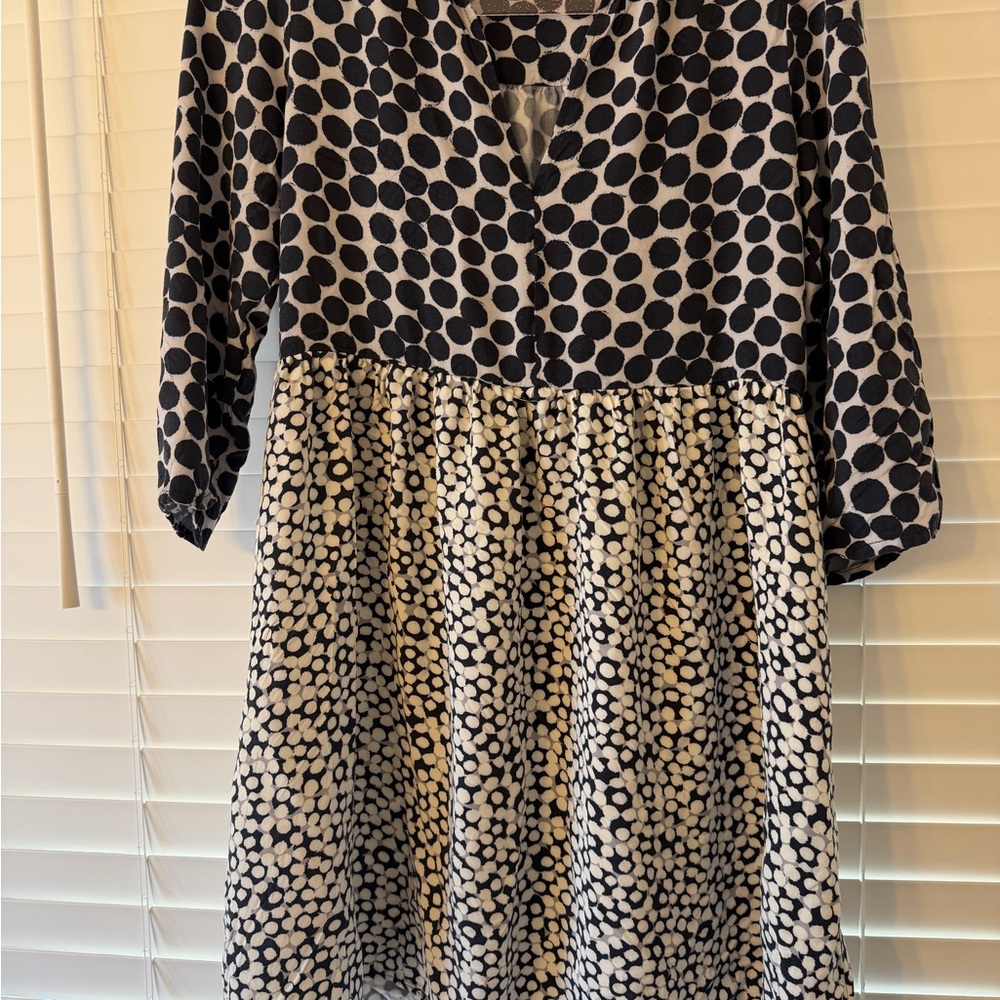Anthropologie Navy and White Polka Dot Dress